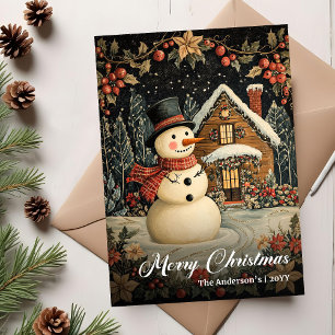 Retro Christmas Snowman Printable Greeting Card