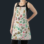 Retro Christmas Snowman Reindeer Doodles Apron<br><div class="desc">A Christmas baking apron with the retro flair of the 1950s! This charming apron takes a playful spin on nostalgia, featuring delightful mint green and pink doodles that transport you straight to a mid-century holiday kitchen. Christmas elements like cheerful snowmen, ice skates, and prancing reindeer, all set against a backdrop...</div>