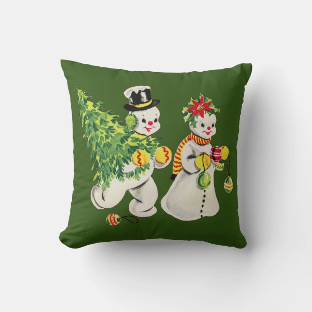 Retro Christmas Snowpeople Cushion (Front)
