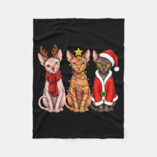 Retro Christmas Sphynx Cat Santa Reindeer Fleece Blanket