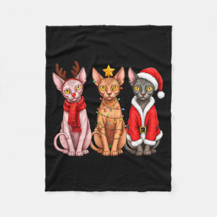 Retro Christmas Sphynx Cat Santa Reindeer Fleece Blanket