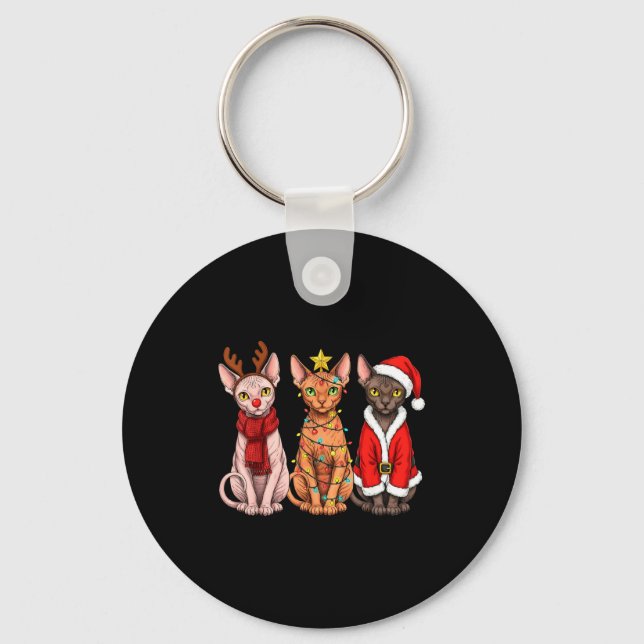 Retro Christmas Sphynx Cat Santa Reindeer  Key Ring (Front)