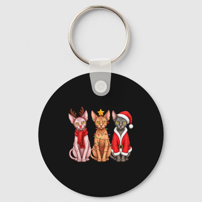 Retro Christmas Sphynx Cat Santa Reindeer  Key Ring (Front)