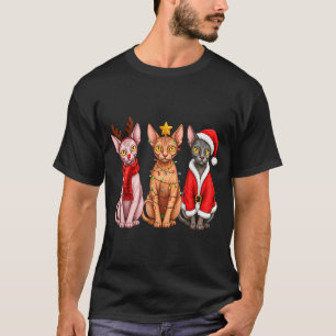 Retro Christmas Sphynx Cat Santa Reindeer T-Shirt