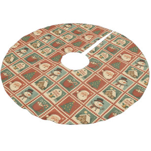 Retro Christmas Stamp Collage Brushed Polyester Tree Skirt