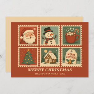 Retro Christmas Stamp Collage Holiday Card