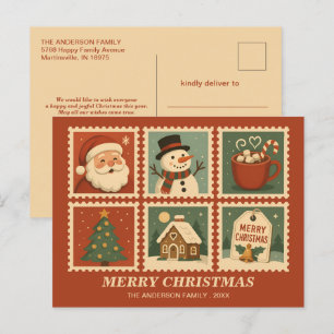 Retro Christmas Stamp Collage Holiday Postcard