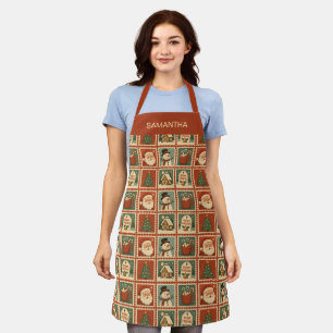 Retro Christmas Stamp Collage Personalised Apron