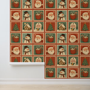 Retro Christmas Stamp Collage Wallpaper