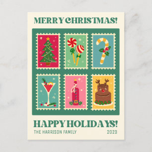 Retro Christmas Stamp Holidays Postcard