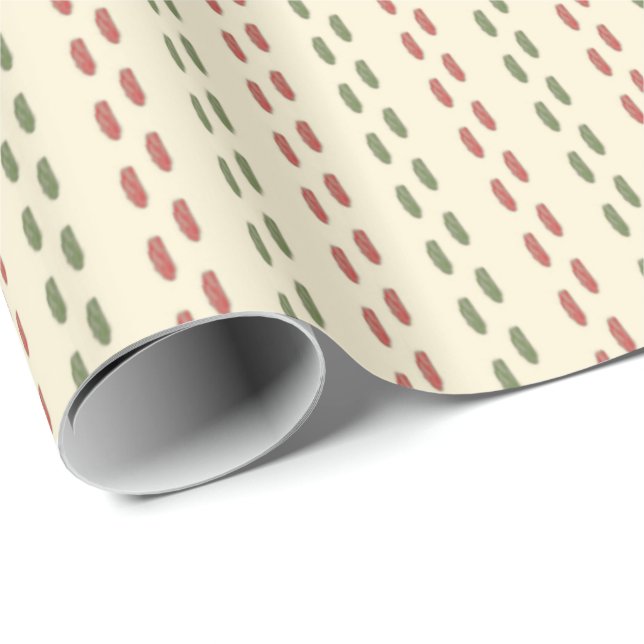 Retro Christmas Stitching in Green Red Cream Wrapping Paper (Roll Corner)