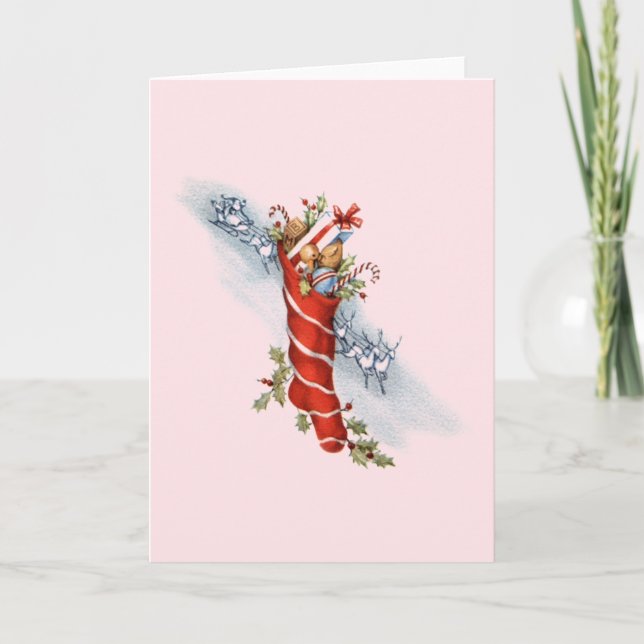 Retro Christmas Stocking Greeting Card (Front)