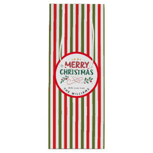 Retro Christmas Stripe Pattern Custom Christmas Wine Gift Bag