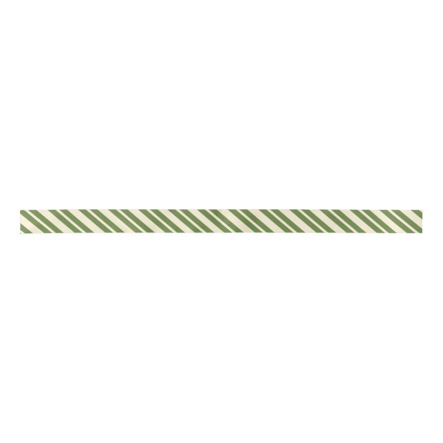 Retro Christmas Stripes Olive Green & Cream Satin Ribbon (Front)