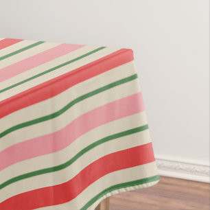 Retro Christmas Stripes Pattern Pink Red Green Tablecloth