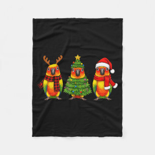 Retro Christmas Sun Conure Parrot Santa Reindeer  Fleece Blanket