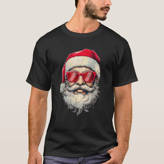 Retro Christmas Sunglasses Santa Face Xmas Men Boy T-Shirt (Front)