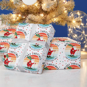 Retro Christmas Sunset Skiing Santa Personalised S Wrapping Paper
