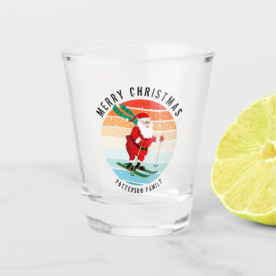 Retro Christmas Sunset Skiing Santa Personalised Shot Glass