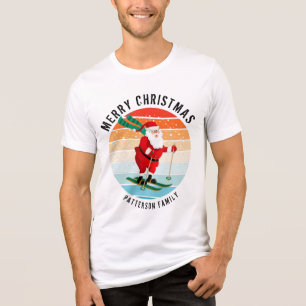 Retro Christmas Sunset Skiing Santa Personalised Tri-Blend Shirt