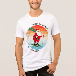 Retro Christmas Sunset Skiing Santa Personalised Tri-Blend Shirt