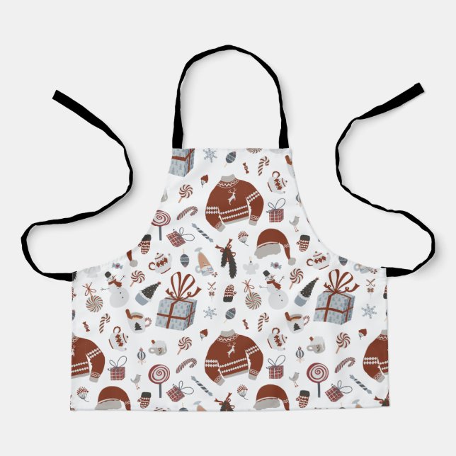 Retro Christmas Sweater Pattern  Apron (Front)