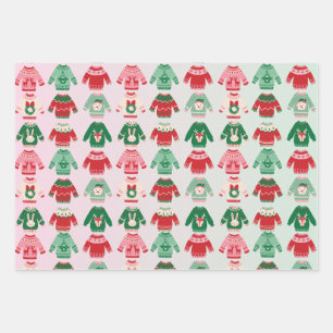 Retro Christmas Sweater Pattern Wrapping Paper Sheet