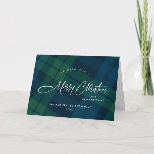Retro Christmas Tartan Plaid Corporate Greeting Holiday Card
