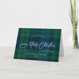 Retro Christmas Tartan Plaid Corporate Greeting Holiday Card