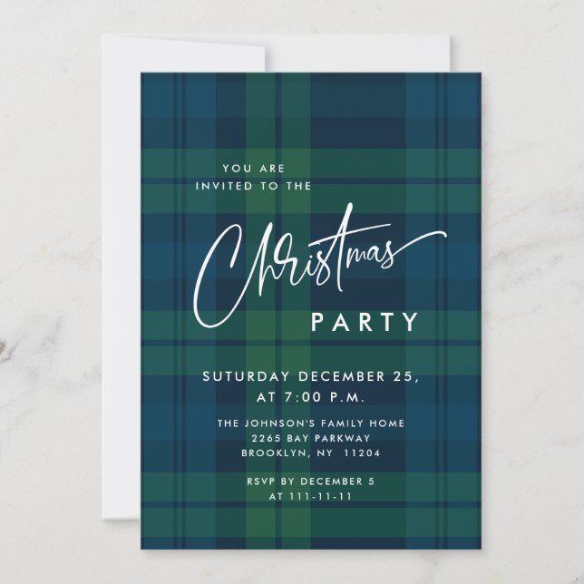 Retro Christmas Tartan Plaid Holiday Party Invitation (Front)