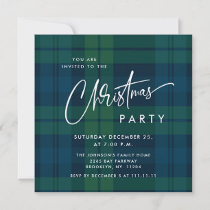 Retro Christmas Tartan Plaid Holiday Party Simple Invitation