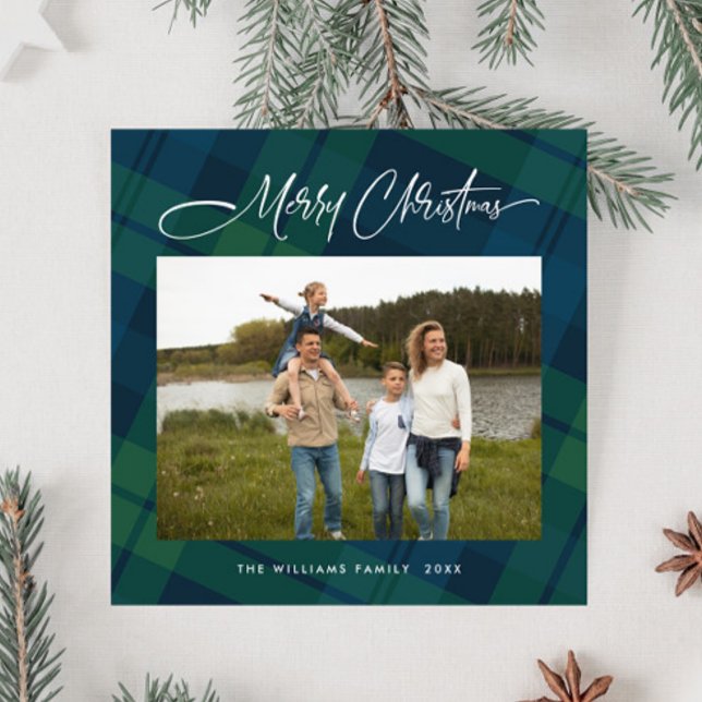 Retro Christmas Tartan Plaid Photo Greeting Holiday Card (Creator Uploaded)