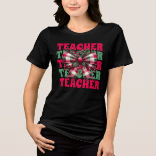 Retro Christmas Teacher Coquette Bow  Tri-Blend Shirt