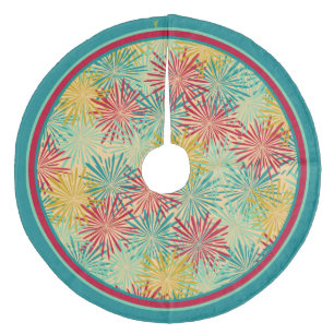 Retro Christmas Tinsel PomPoms (Tropical Colours) Fleece Tree Skirt