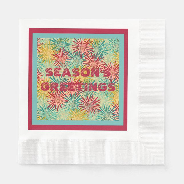 Retro Christmas Tinsel PomPoms (Tropical Colours)  Napkin (Front)