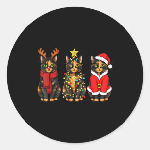 Retro Christmas Tortoiseshell Cat Santa Reindeer  Classic Round Sticker