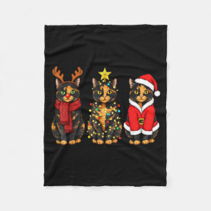 Retro Christmas Tortoiseshell Cat Santa Reindeer Fleece Blanket