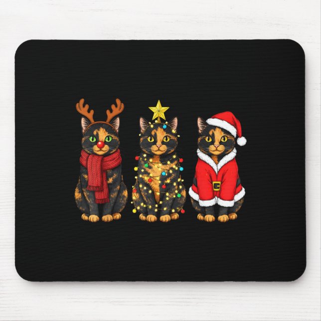 Retro Christmas Tortoiseshell Cat Santa Reindeer  Mouse Mat (Front)