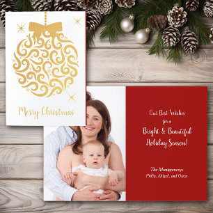 Retro Christmas Tree Bulb Photo Template Foil Card