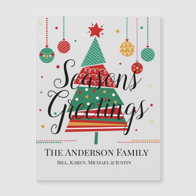 Retro Christmas Tree Customisable Magnetic Card (Front)