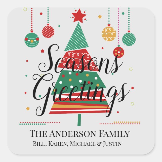 Retro Christmas Tree Customisable Square Sticker (Front)