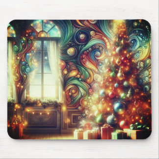 Retro Christmas Tree + Decorations of 1970s Thick Mouse Mat