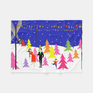 Retro Christmas Tree Farm Fleece Blanket