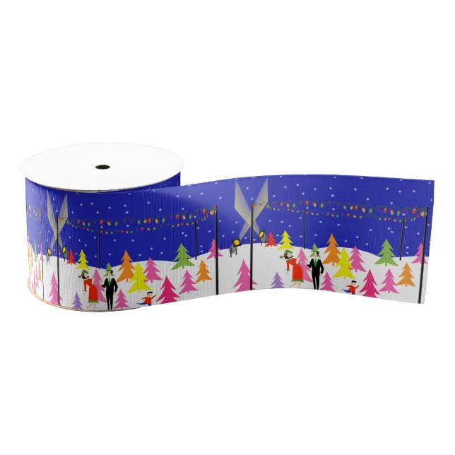 Retro Christmas Tree Farm Gift Ribbon Grosgrain Ribbon (Spool)