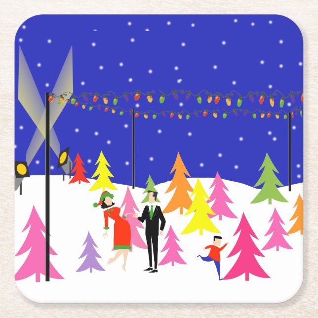 Retro Christmas Tree Farm Paper Coaster (Front)