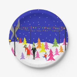 Retro Christmas Tree Farm Paper Plates