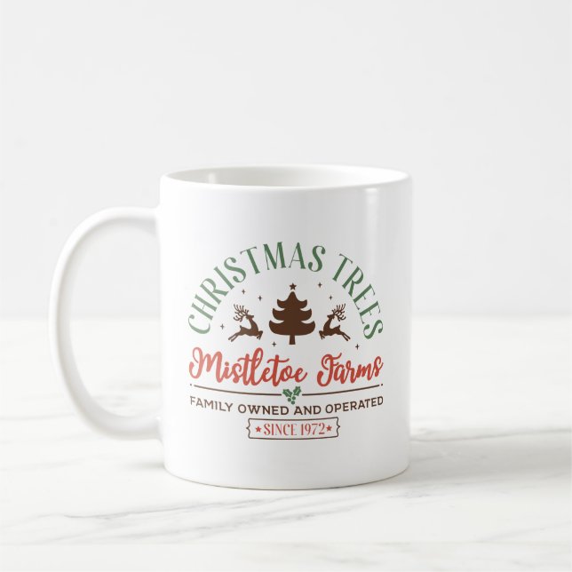 Retro Christmas Tree Farm Sign Coffee Mug (Left)