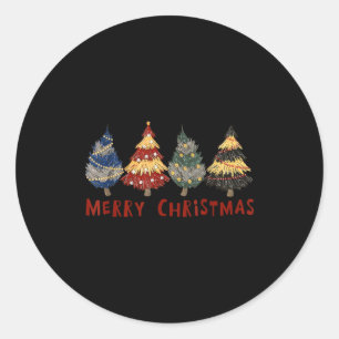 Retro Christmas Tree Funny Gift Vintage Men, Women Classic Round Sticker