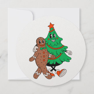 Retro Christmas Tree & Gingerbread Flat Card