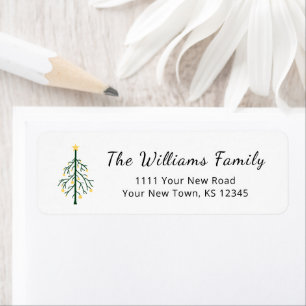 Retro Christmas Tree Gold Green Return Address